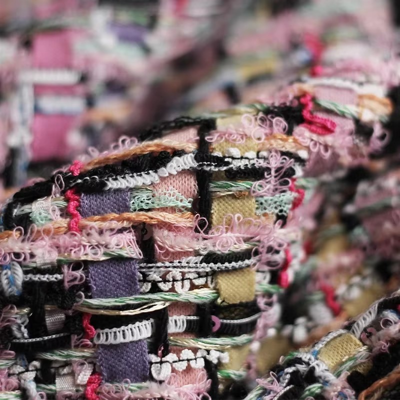 Sewing Tweed - สีชมพูราสเบอร์รี่ ผ้าทวีดสีสันสดใส วัสดุสำหรับตัดเย็บเสื้อผ้า ฤดูใบไม้ร่วง ชุดเดรส กระโปรง