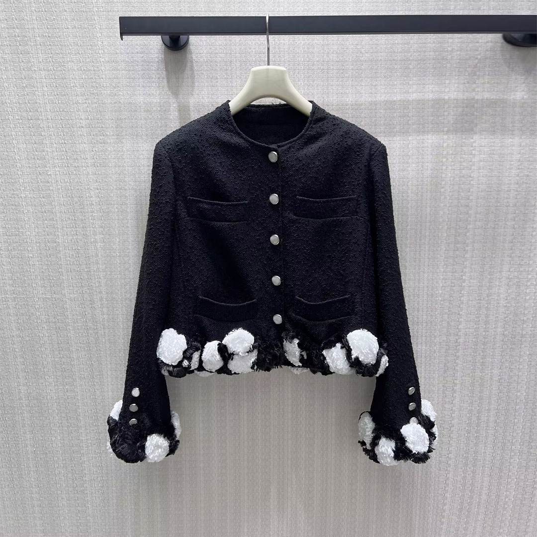 เสื้อโค้ททวีดลายดอกไม้สีดำขาวต - Sewing Tweed บทวิจารณ์และราคา
